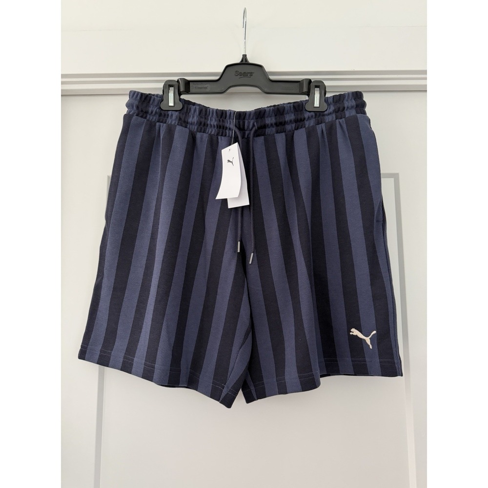 NWT PUMA Class 8" Shorts Navy Stripes Performance Athletic Sweat Soccer Football
